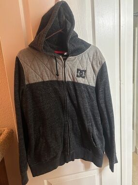 DC Two-Tone Quilted Hooded Zip Jacket - Charcoal and Light Gray